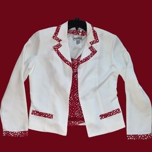 New Joseph Ribkoff  (Pure White) Suit Jacket w/red polka dot trim.